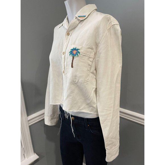 MOTHER Frenchie Super Lover Crop Fray Shirt - M - Picture 2 of 5